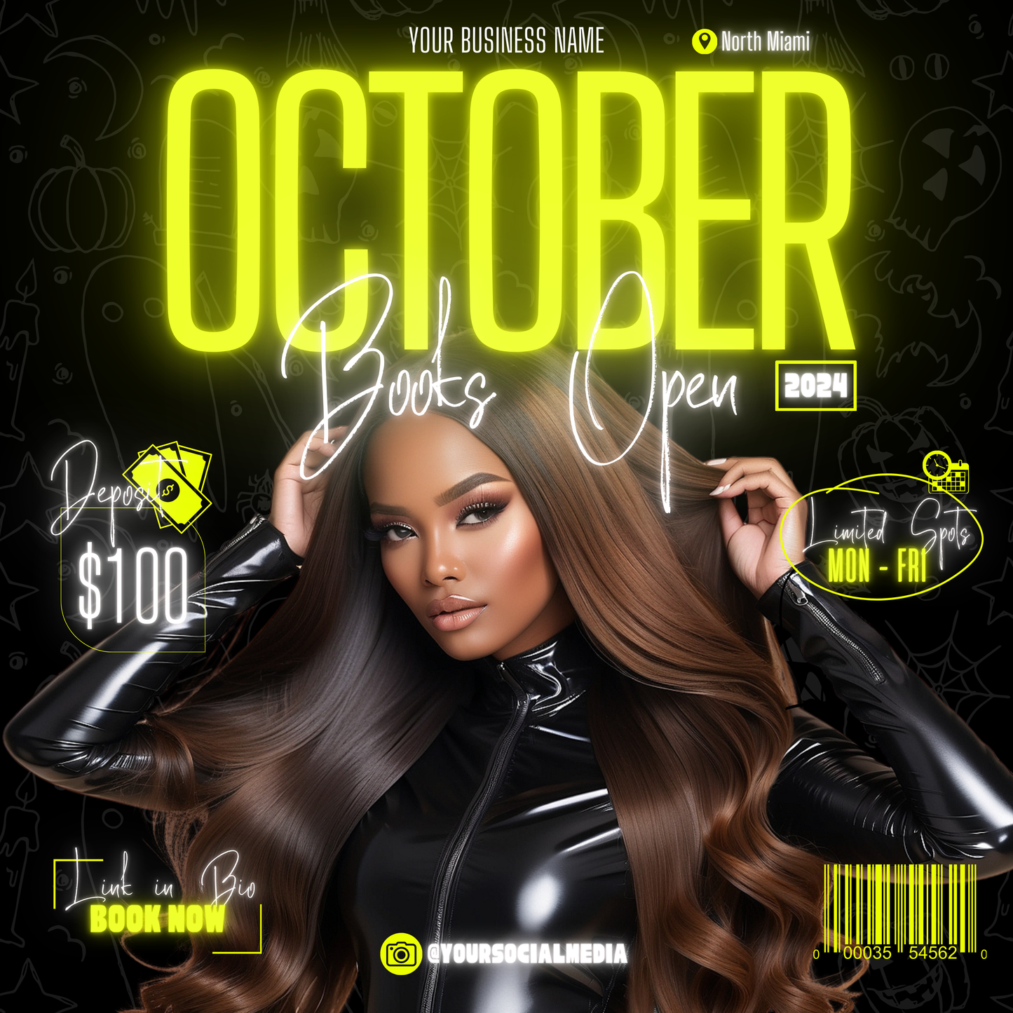 5 Neon Flyers | October Booking Flyers | Yellow Theme