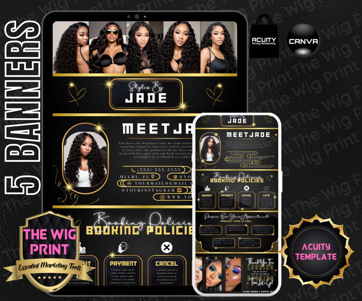 Styles By | Acuity Template | 5 Banners | Hair + Wig + Makeup + nails + Lash Industry | DIY | CANVA | Flyer | Website