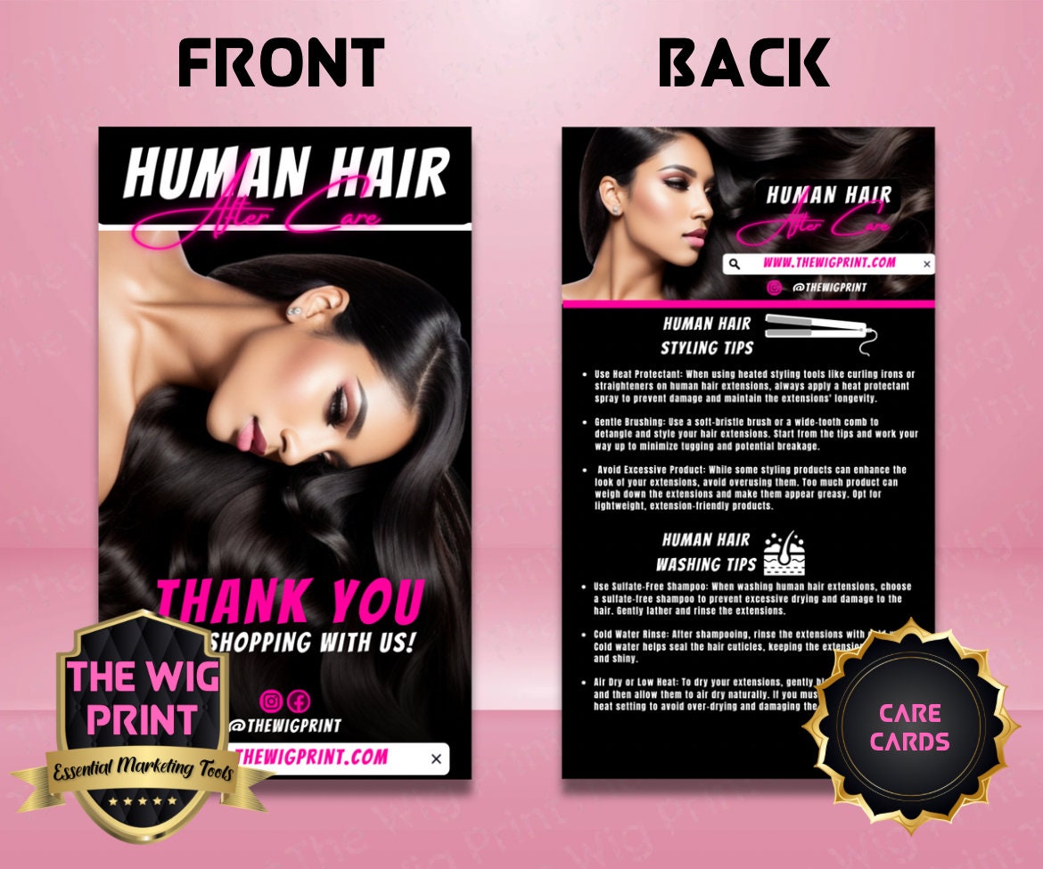 Human Hair After Care Cards | pink | Wigs, Hair, Nails, Makeup + Lash Industry | DIY | CANVA