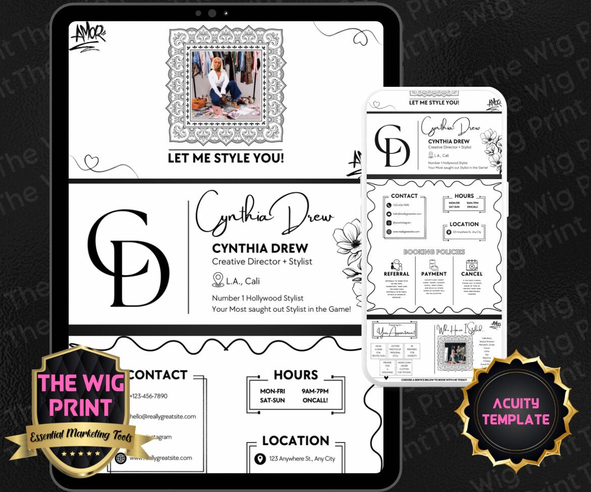 Stylist | Acuity Template | 5 Banners | Hair + Wig + Makeup + nails + Lash Industry | DIY | CANVA | Flyer | Website