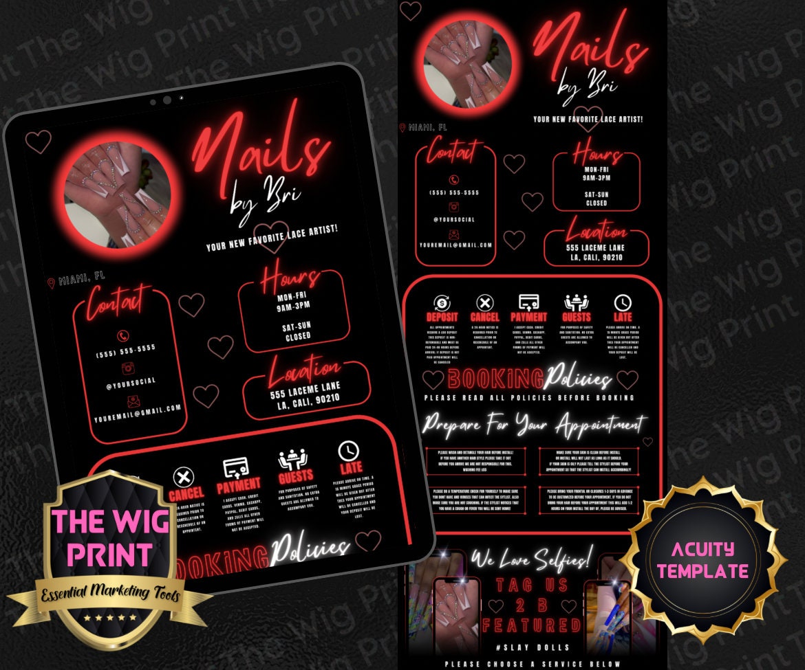 Nails By Bri | Acuity Template | 5 Banners | Hair + Wig + Makeup + nails + Lash Industry | DIY | CANVA | Flyer | Website