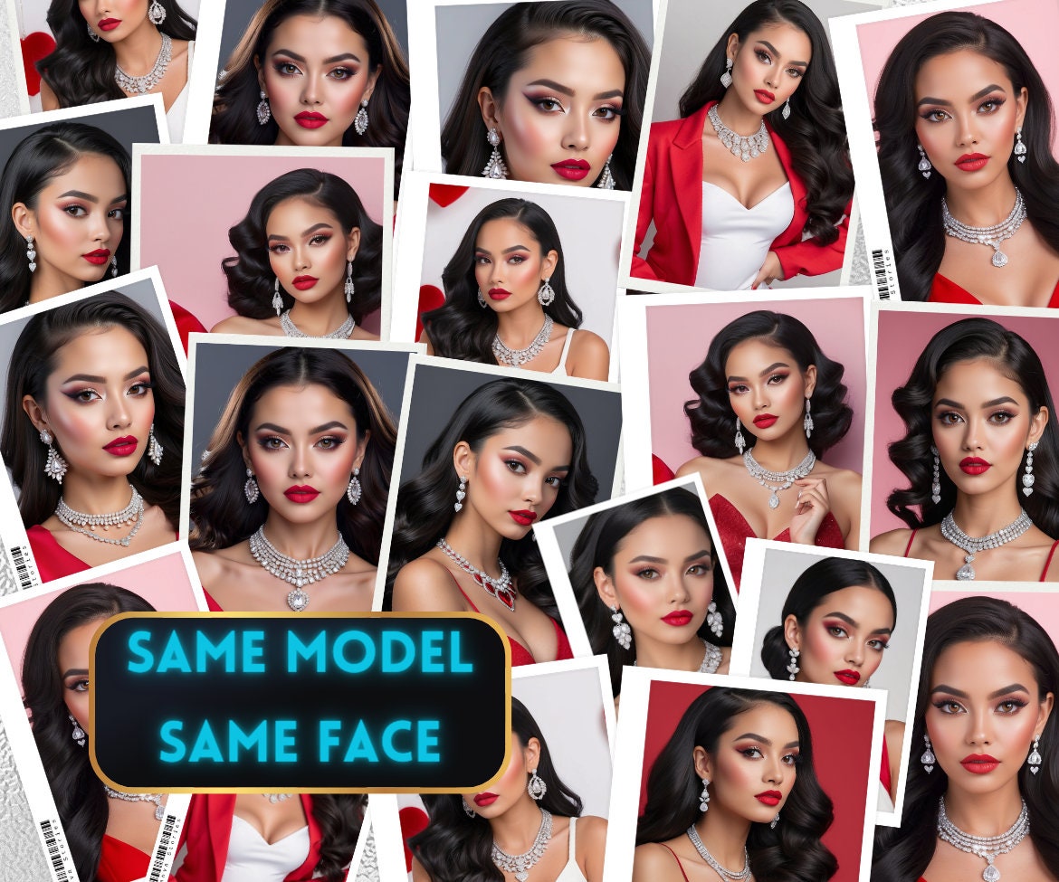 Ai Baddie Kyla Jenny | Pretty in Red | 12+ Couture Model Stock Photos | Wearing Red + Diamonds | Ultra Realistic