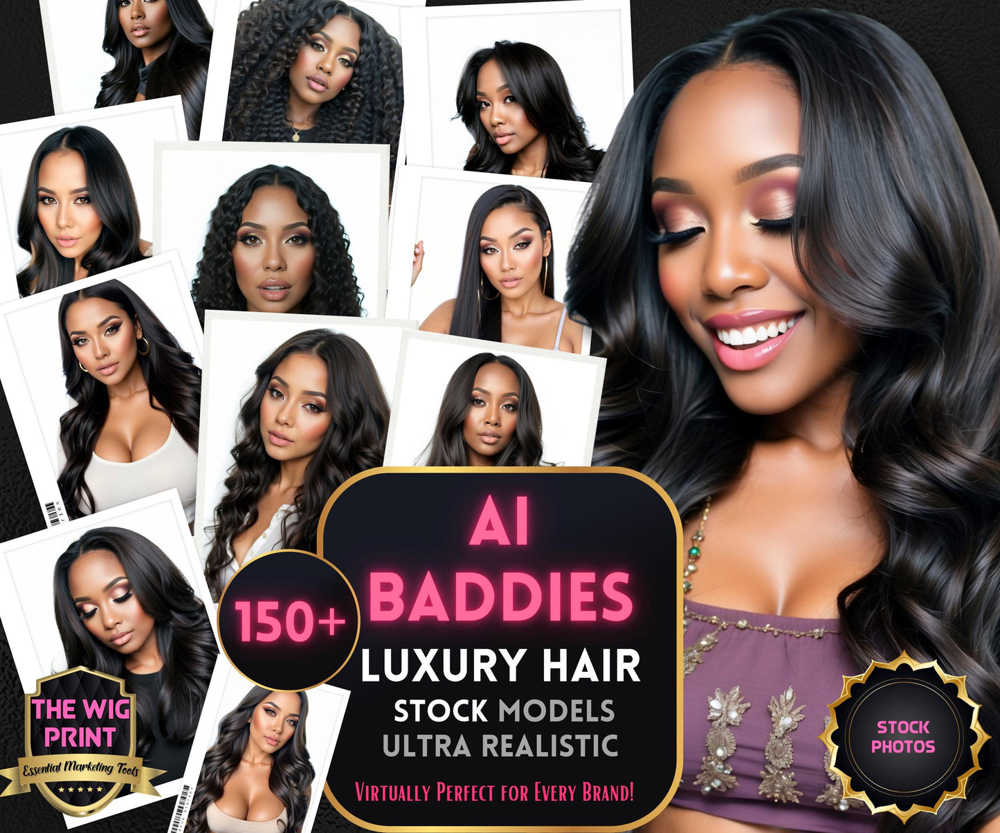 Ai Hair Baddies | 150 AI Photos | Luxury Hair | Makeup | UHD Photography | Model Stock Photos | Ai Generated