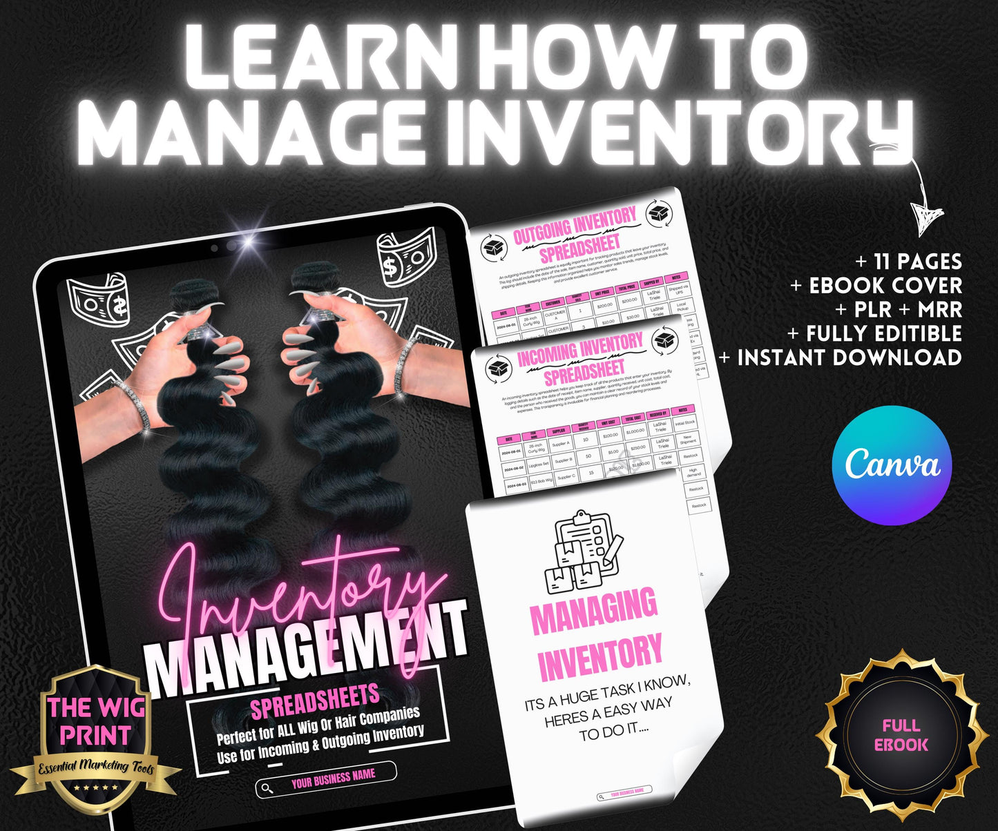Hair Inventory Management | Ebook Template | PLR & MRR | Everything done for you | Instant Digital Download | Canva Editable Template