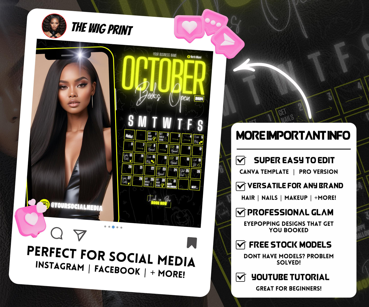 5 Neon Flyers | October Booking Flyers | Yellow Theme