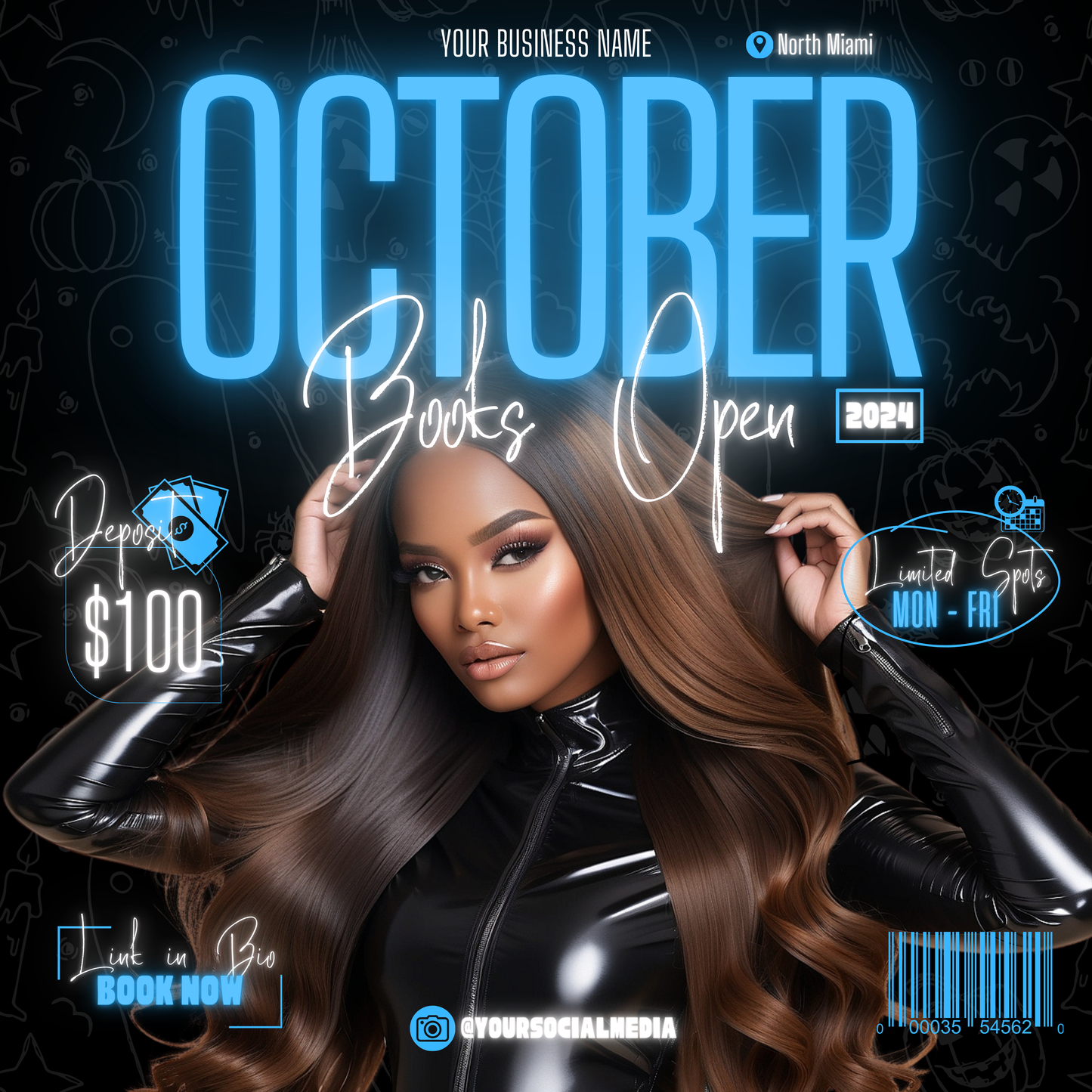 5 Neon Flyers | October Booking Flyers | Blue Theme