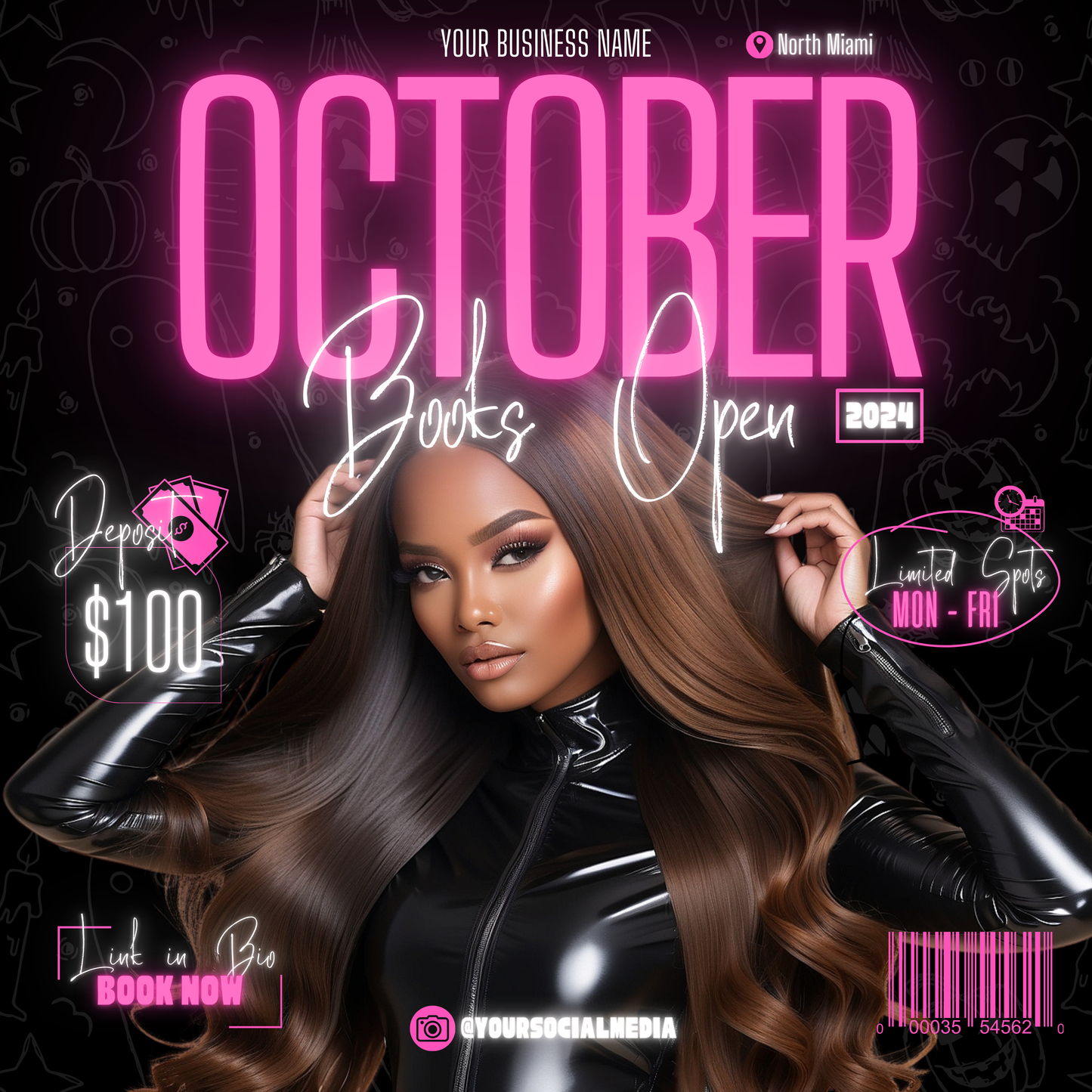 5 Neon Flyers | October Booking Flyers | Pink Theme