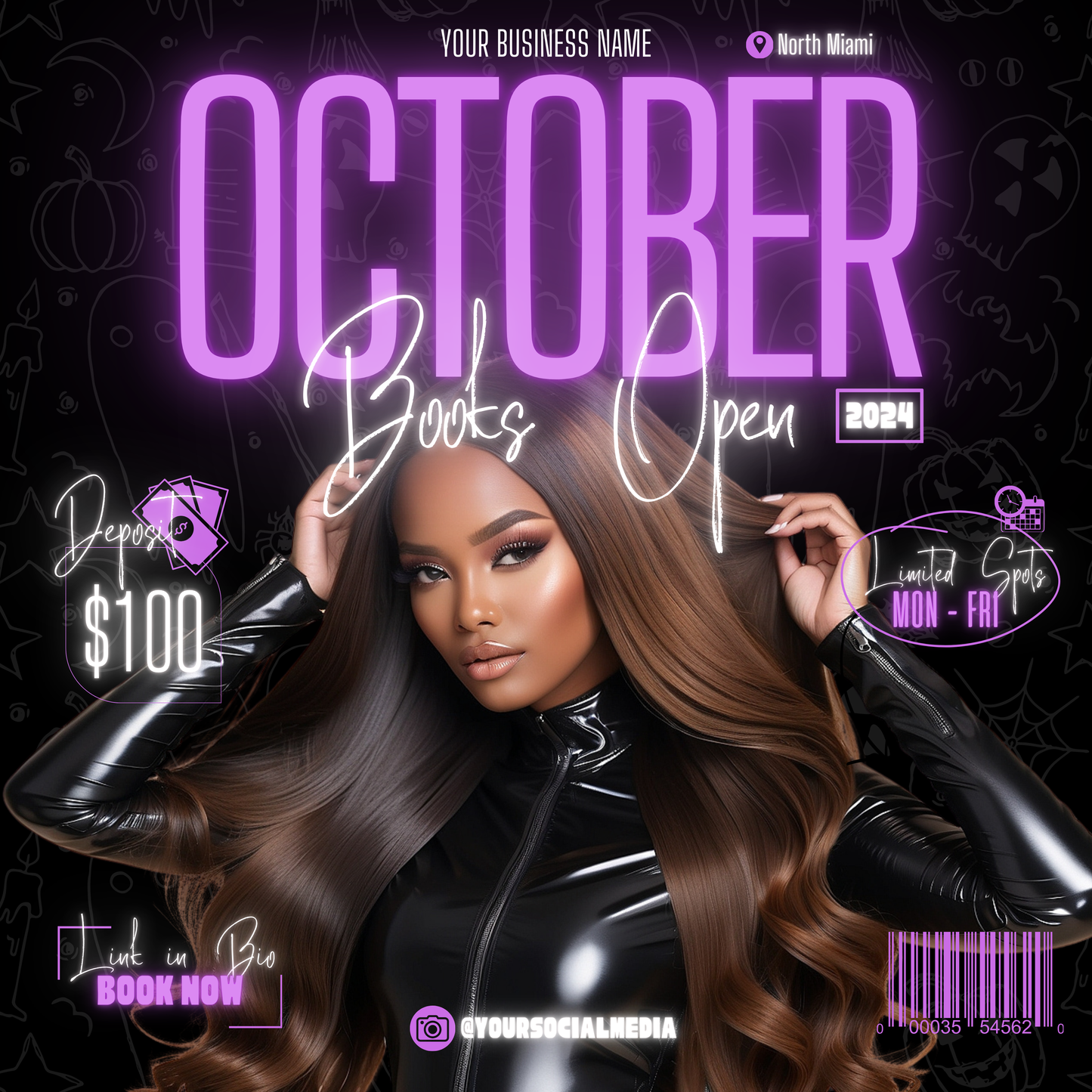 5 Neon Flyers | October Booking Flyers | Purple Theme