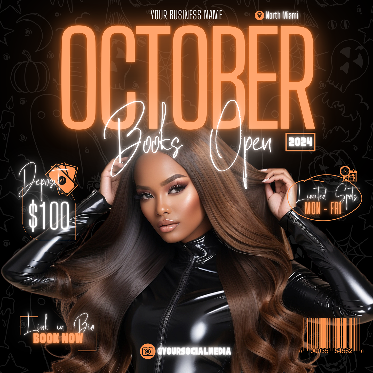 5 Neon Flyers | October Booking Flyers | Orange Theme