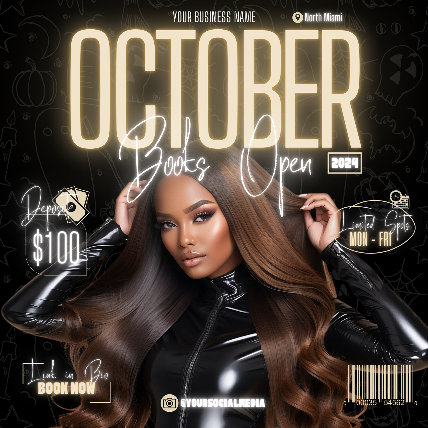 5 Neon Flyers | October Booking Flyers | Beige Theme