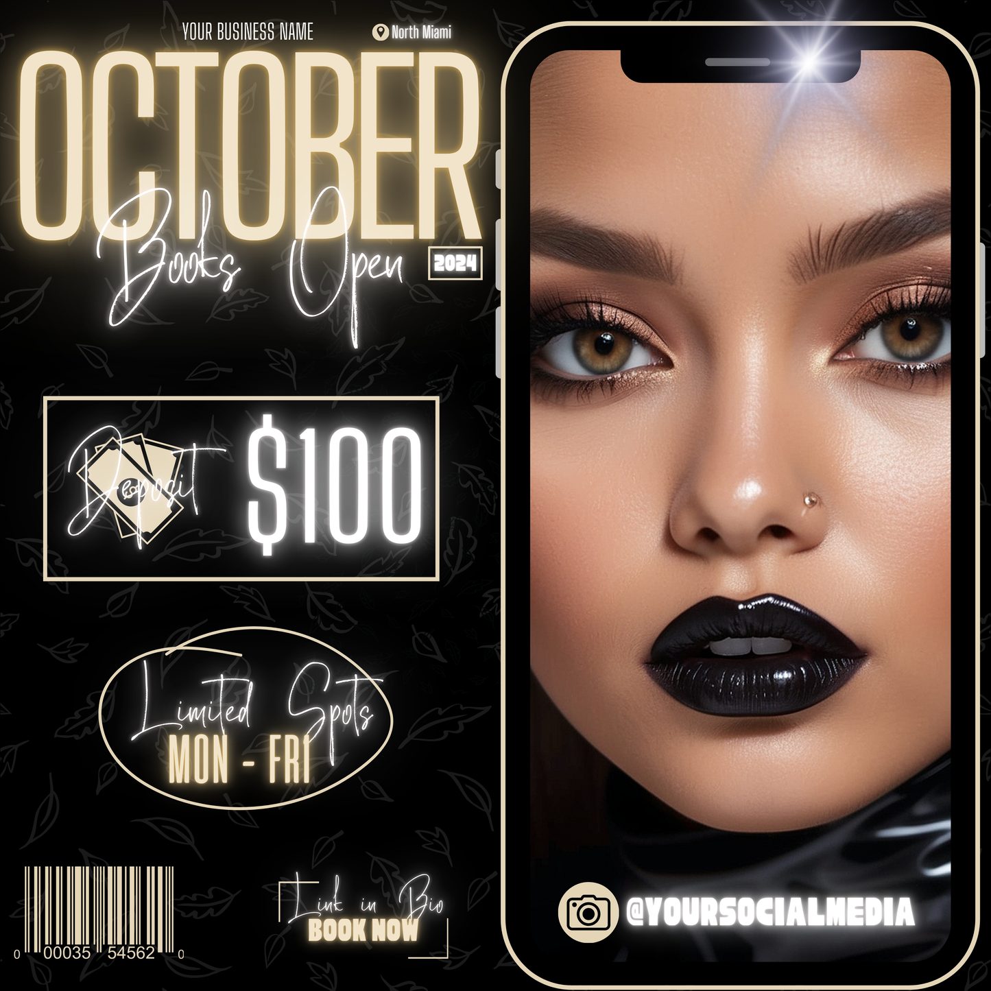 5 Neon Flyers | October Booking Flyers | Beige Theme