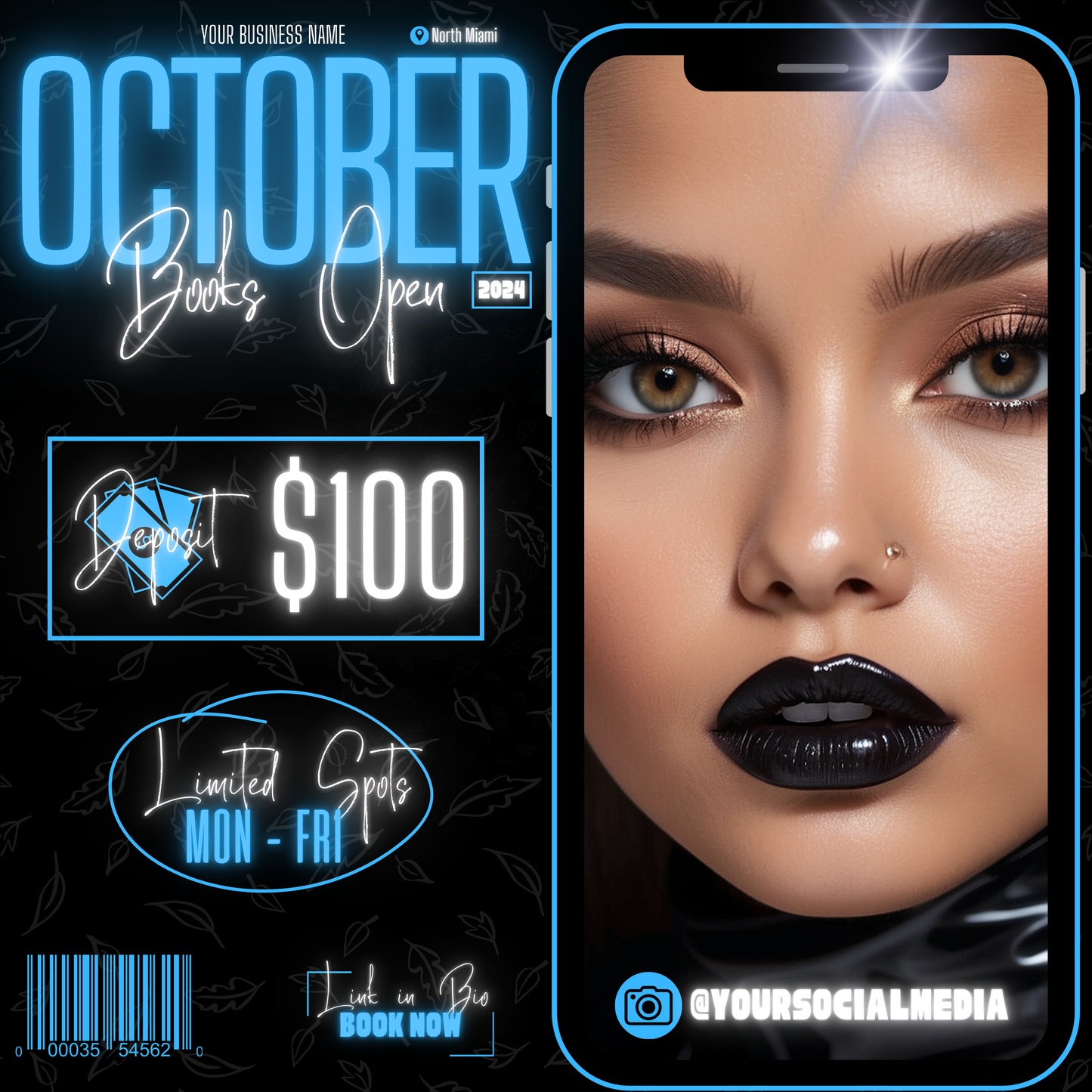 5 Neon Flyers | October Booking Flyers | Blue Theme