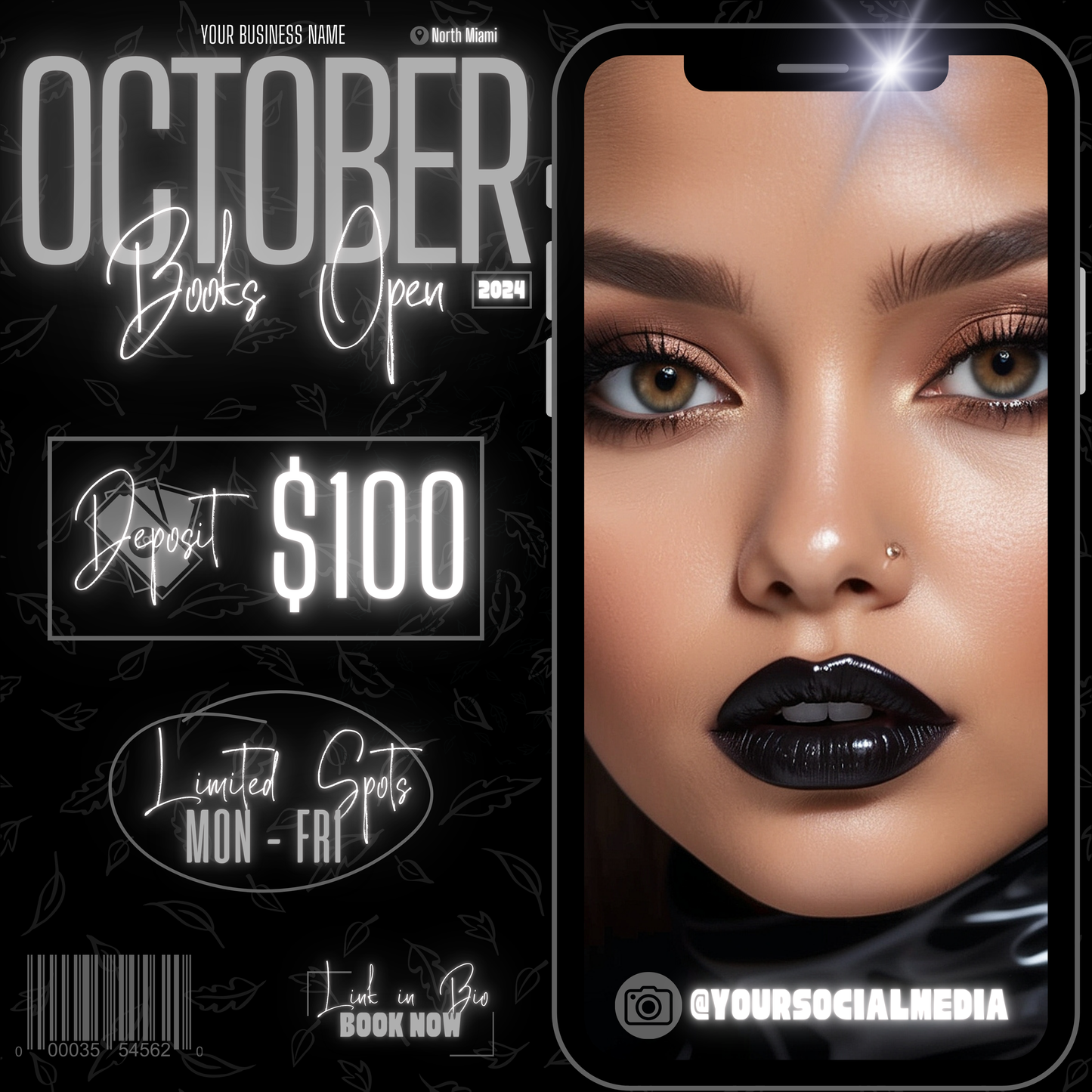 5 Neon Flyers | October Booking Flyers | Gray Theme