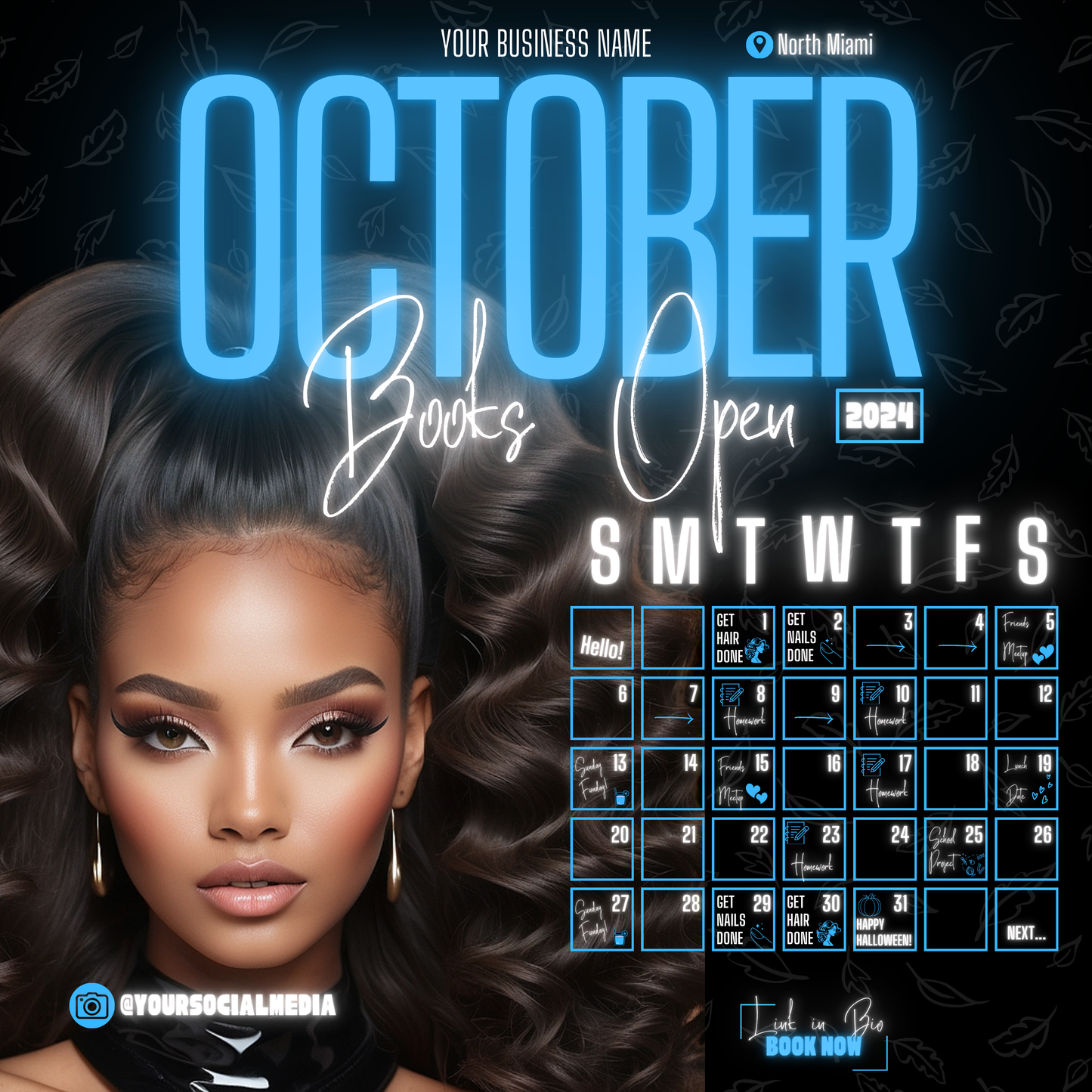 5 Neon Flyers | October Booking Flyers | Blue Theme