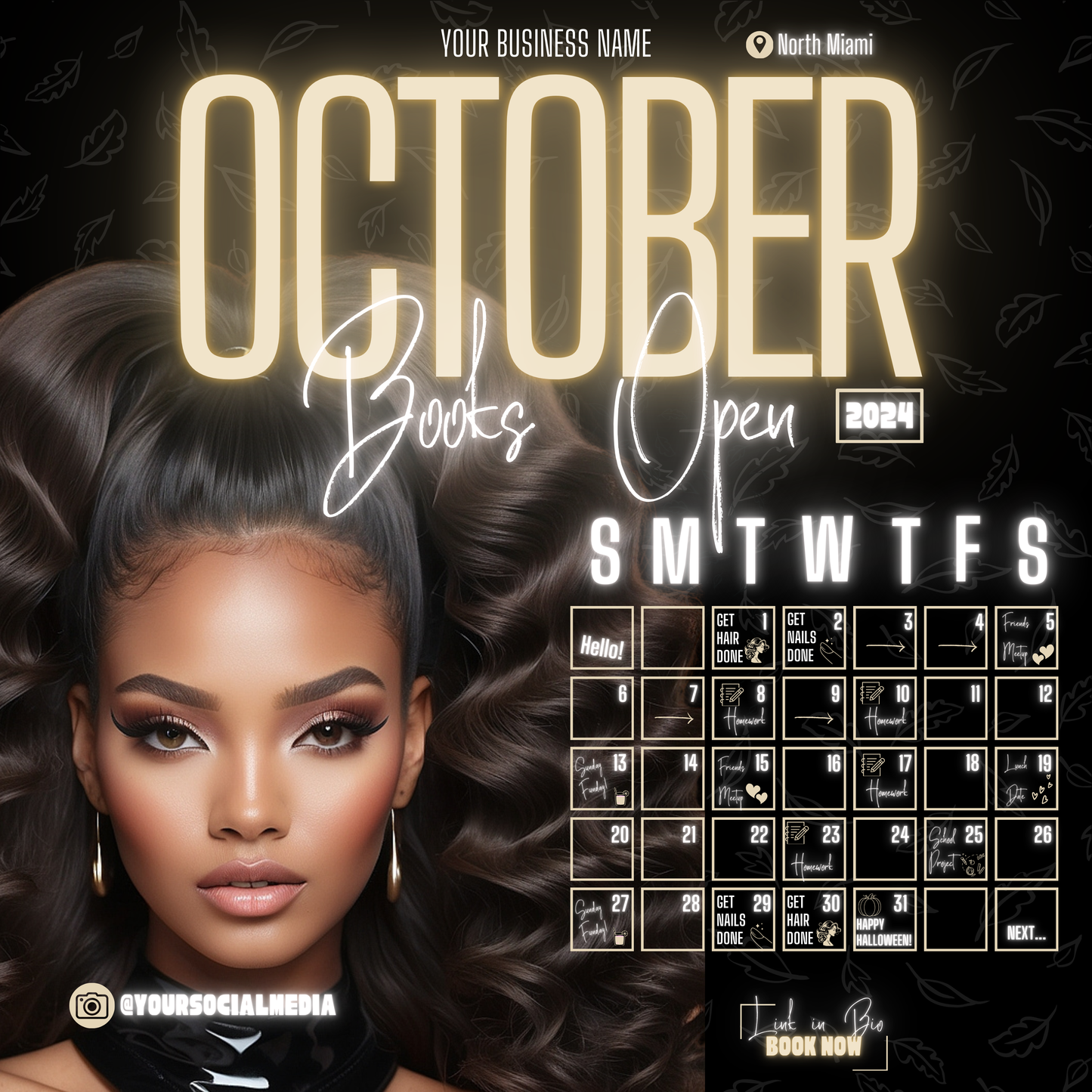 5 Neon Flyers | October Booking Flyers | Beige Theme