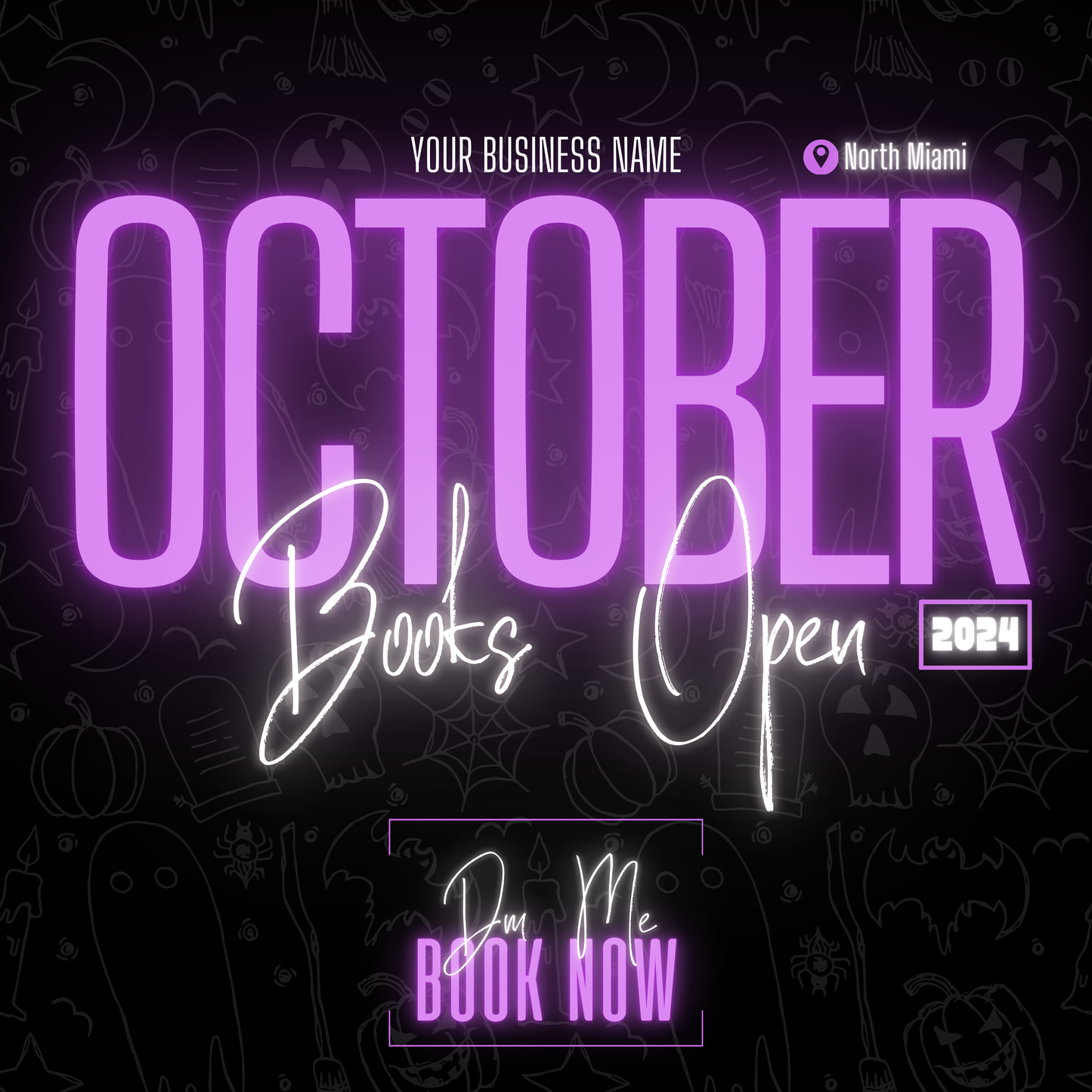 5 Neon Flyers | October Booking Flyers | Purple Theme