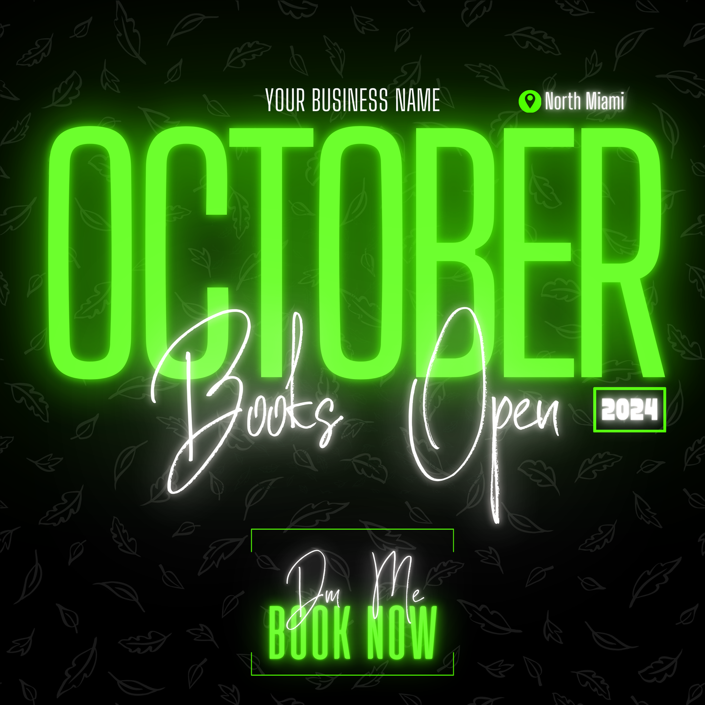 5 Neon Flyers | October Booking Flyers | Green Theme