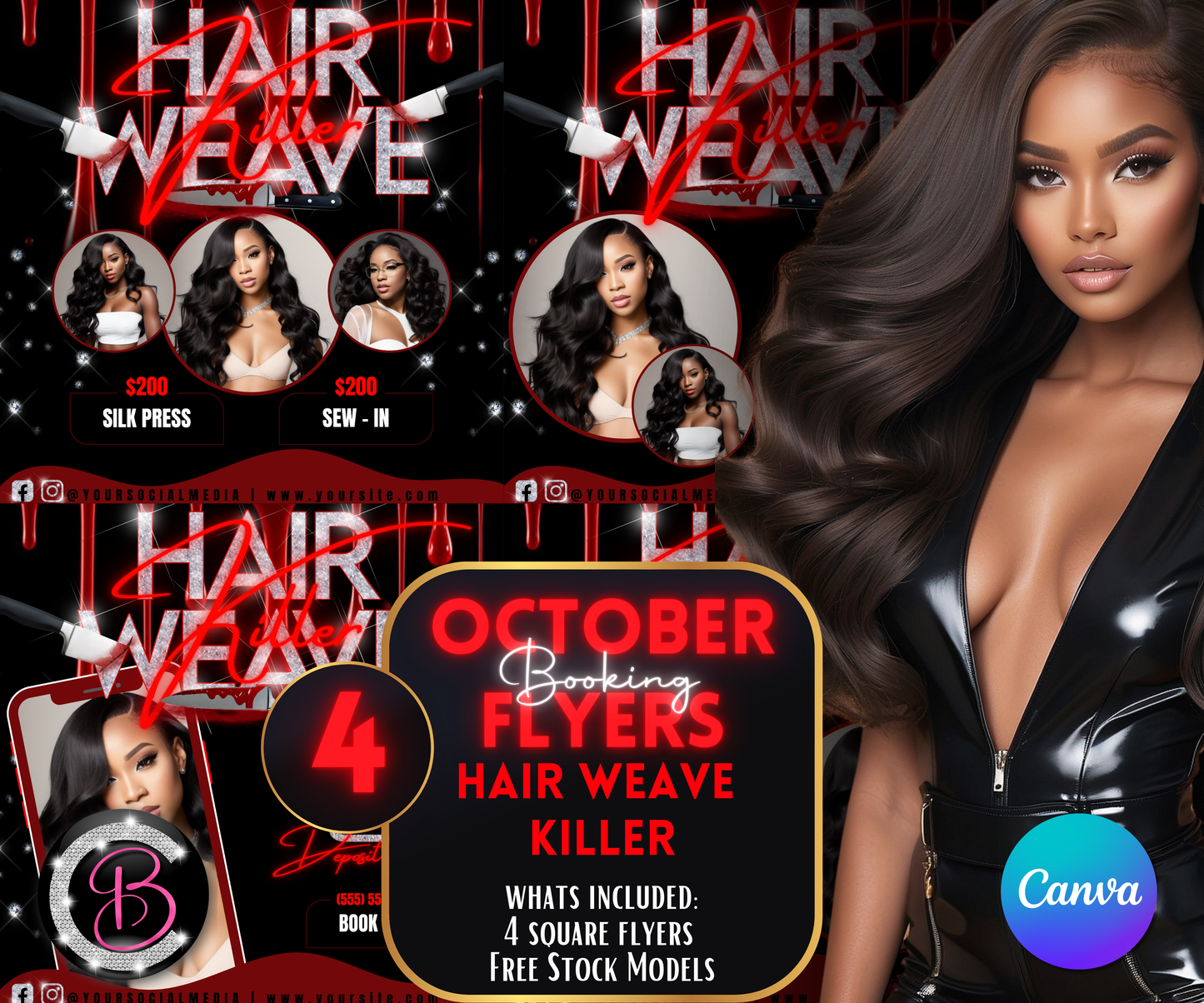 Hair Weave Killer Bookings | 4 Flyer Templates