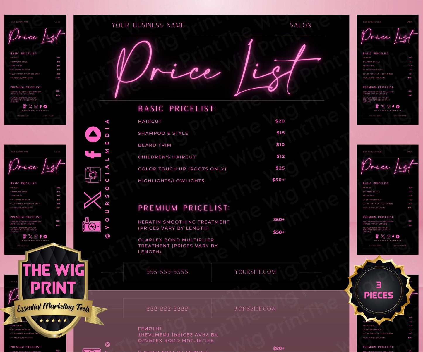 Price List | 3 Flyers | Hair + Wig or Any Industry | Neon | DIY | CANVA