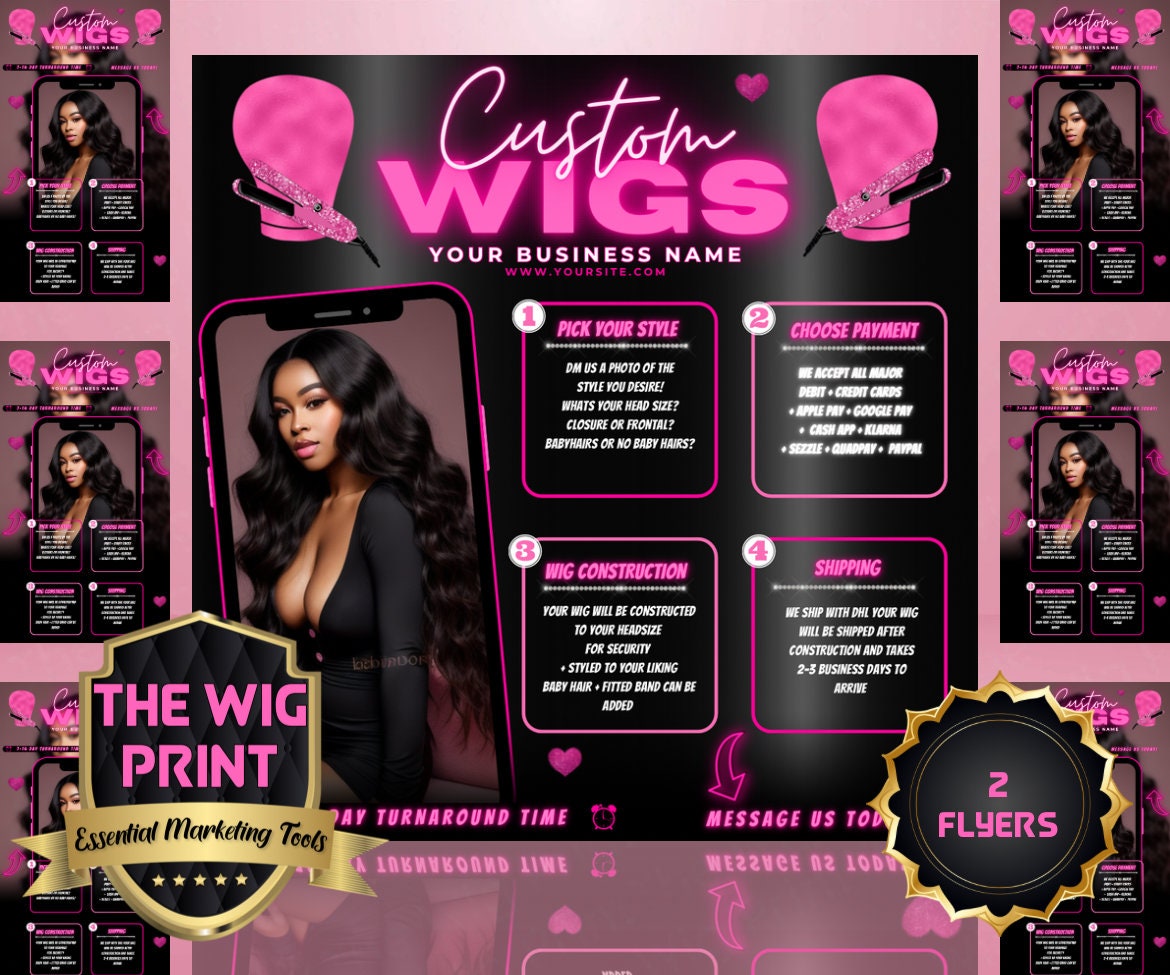 Custom Wigs v2 | 2 Flyers | Hair + Wig Industry | Pink | DIY | CANVA | Instagram | Facebook