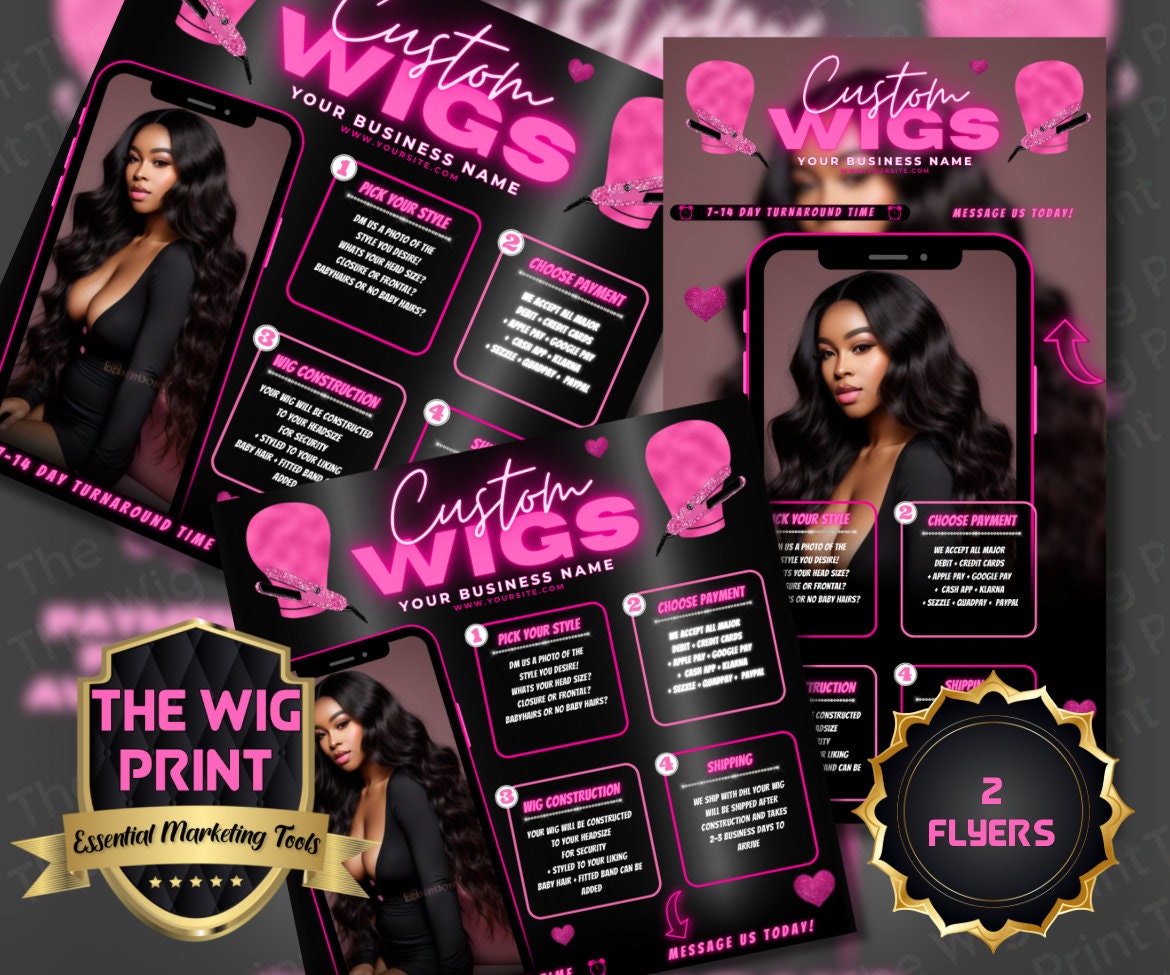 Custom Wigs v2 | 2 Flyers | Hair + Wig Industry | Pink | DIY | CANVA | Instagram | Facebook