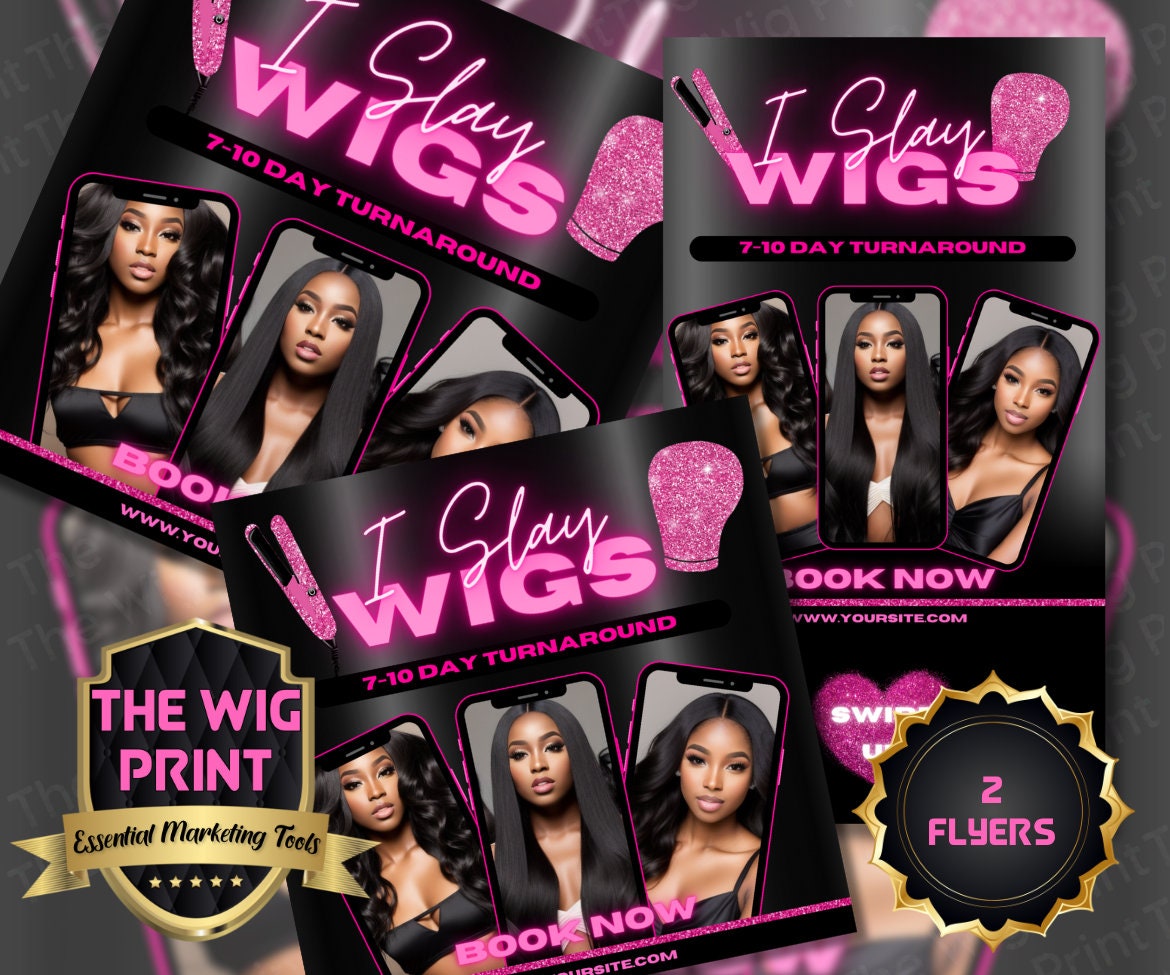 iSlay Wigs v2 | 2 Flyers | Hair + Wig Industry | Pink | DIY | CANVA | Instagram | Facebook