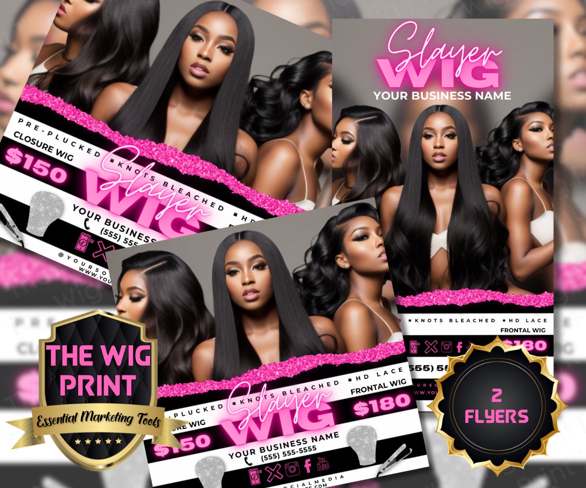 Wig Slayer v1 | 2 Flyers | Hair + Wig Industry | Pink | DIY | CANVA | Instagram | Facebook