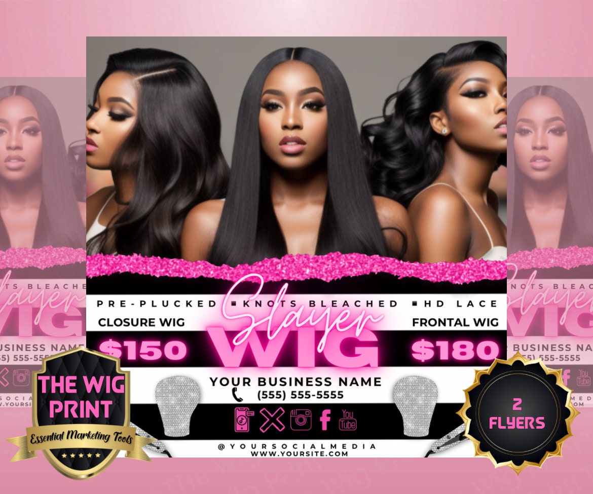 Wig Slayer v1 | 2 Flyers | Hair + Wig Industry | Pink | DIY | CANVA | Instagram | Facebook