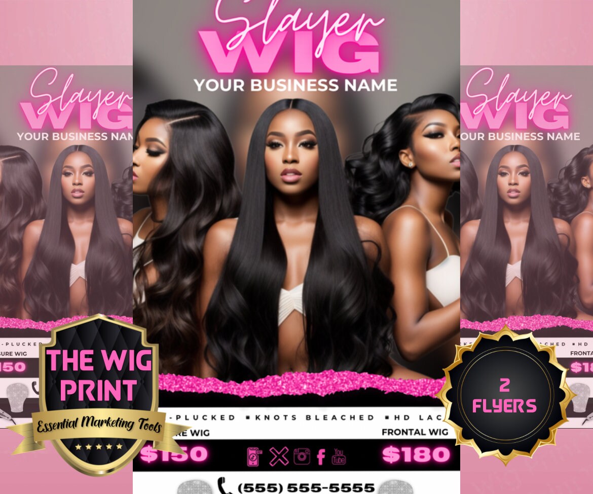 Wig Slayer v1 | 2 Flyers | Hair + Wig Industry | Pink | DIY | CANVA | Instagram | Facebook