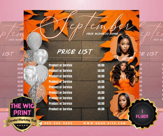 SEPTEMBER Pricelist | 1 Flyers | Hair + Wig Industry | Balloon | DIY | CANVA