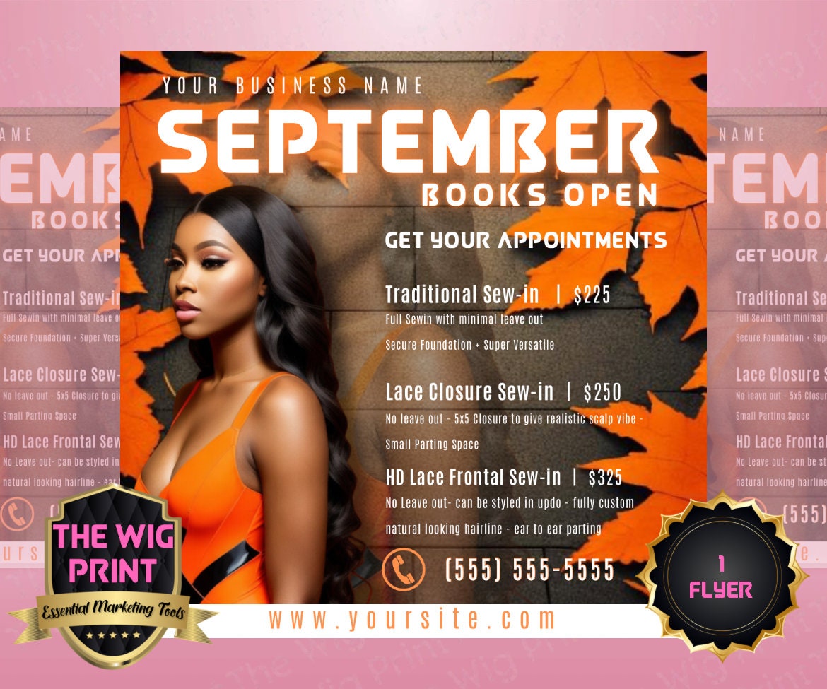 SEPTEMBER Bookings | 1 Flyers | Hair + Wig Industry | Balloon | DIY | CANVA