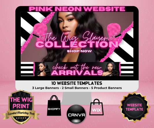 Pink Neon Stripes | Website Template | 10 Banners | Hair + Wig Industry | Pink | DIY | CANVA | Flyer | Shopify | Wix