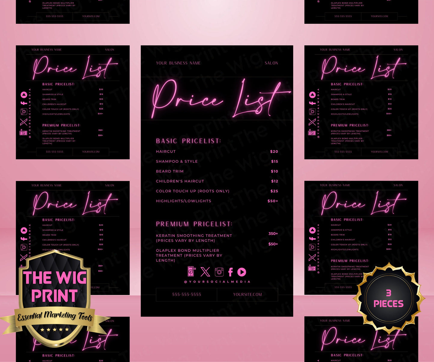 Price List | 3 Flyers | Hair + Wig or Any Industry | Neon | DIY | CANVA