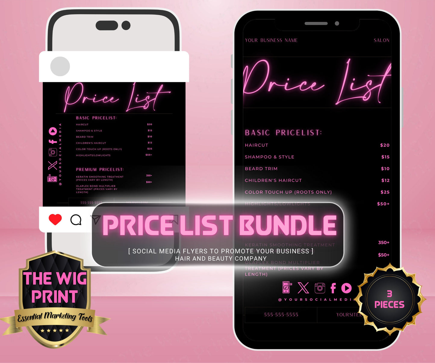 Price List | 3 Flyers | Hair + Wig or Any Industry | Neon | DIY | CANVA