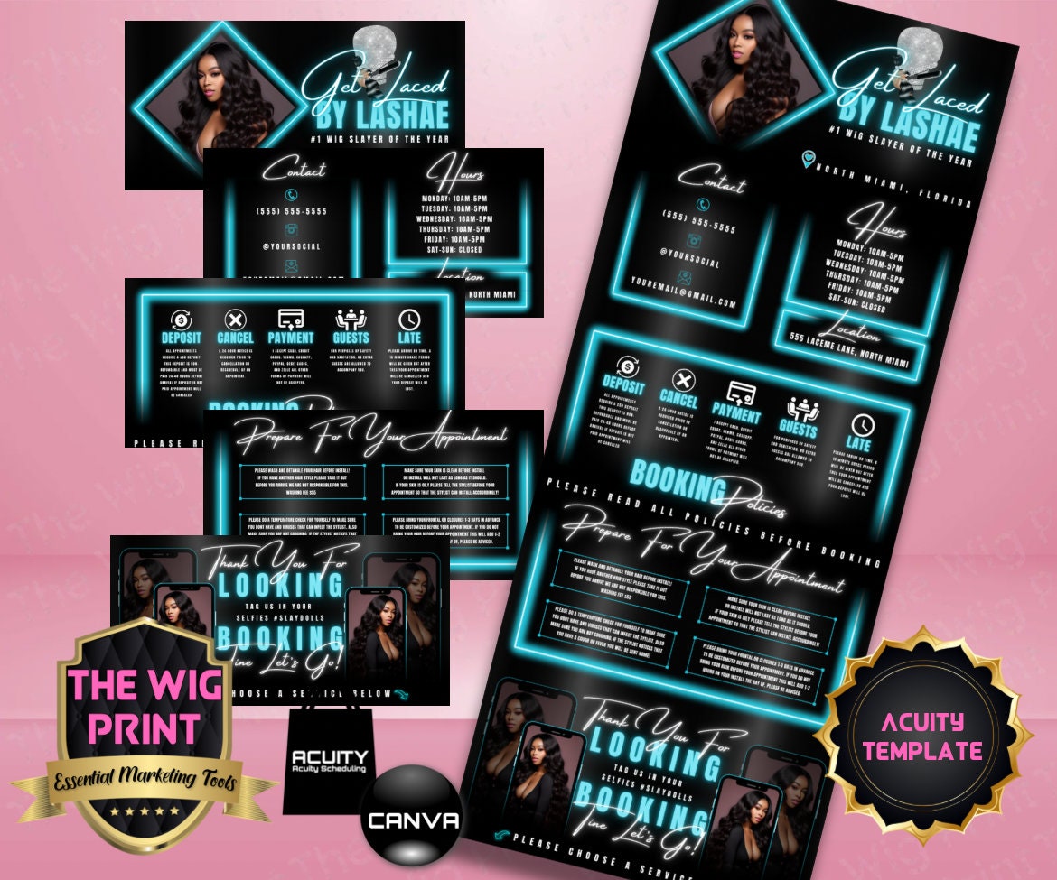 HairStylist | Wig Maker | Blue Diamond | Acuity Template | 5 Banners | Hair + Wig Industry | DIY | CANVA | Flyer | Website