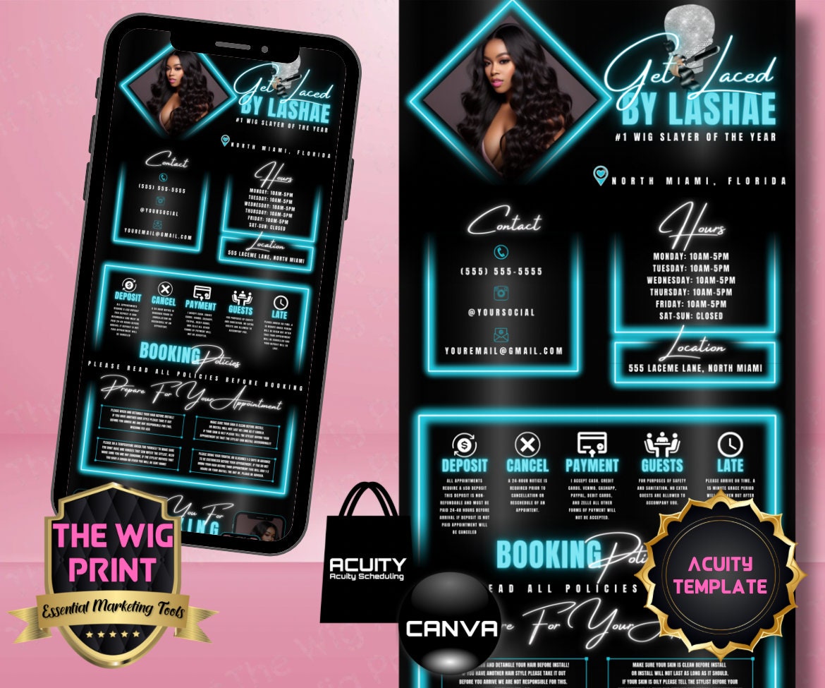 HairStylist | Wig Maker | Blue Diamond | Acuity Template | 5 Banners | Hair + Wig Industry | DIY | CANVA | Flyer | Website