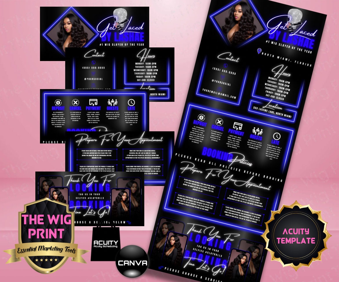 HairStylist | Wig Maker | Dark Blue Diamond | Acuity Template | 5 Banners | Hair + Wig Industry | DIY | CANVA Template | Website Template