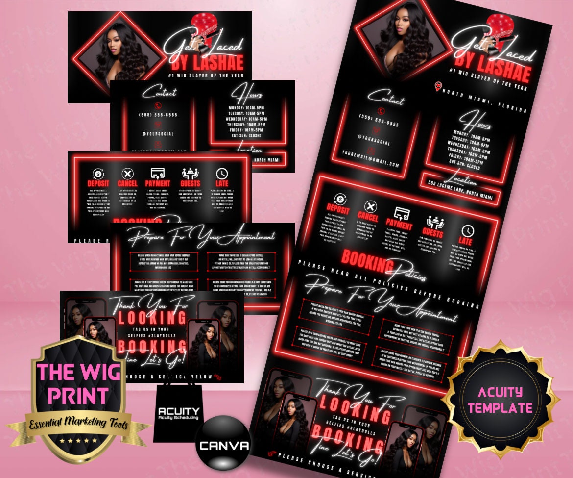 HairStylist | Wig Maker | Red Diamond | Acuity Template | 5 Banners | Hair + Wig Industry | DIY | CANVA | Flyer | Website