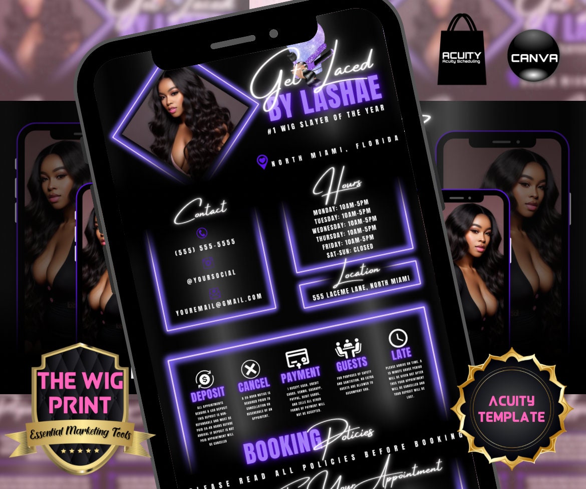 Purple Neon Diamond | Bundle | Acuity Scheduling | IG Highlights | 25 Buttons | Hair + Wig Industry | DIY | CANVA | Instagram