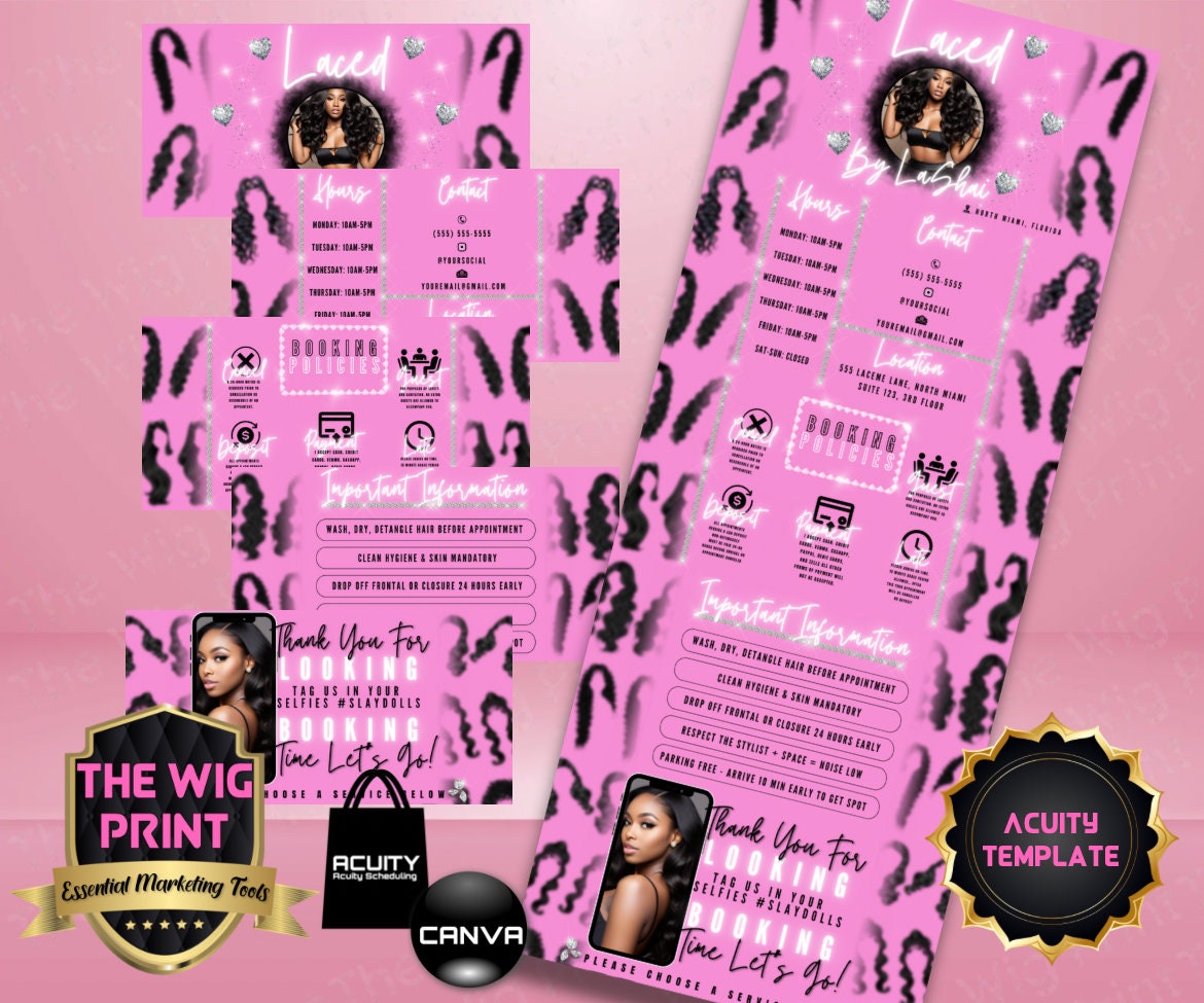 HairStylist | Wig Maker | Pink Pastel Hearts | Acuity Template | 5 Banners | Hair + Wig Industry | DIY | CANVA | Flyer | Website