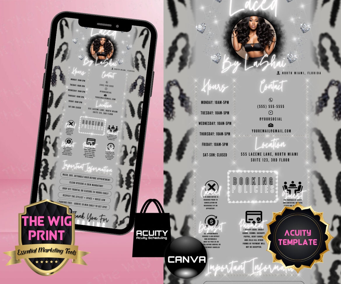 HairStylist | Wig Maker | Grey Pastel Hearts | Acuity Template | 5 Banners | Hair + Wig Industry | DIY | CANVA | Flyer | Website