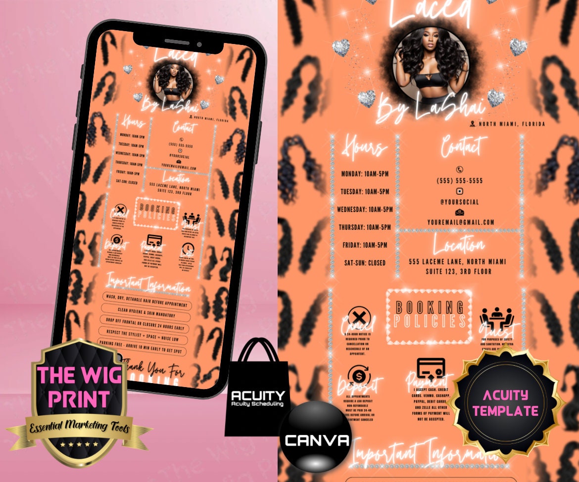 HairStylist | Wig Maker | Orange Pastel Hearts | Acuity Template | 5 Banners | Hair + Wig Industry | DIY | CANVA | Flyer | Website