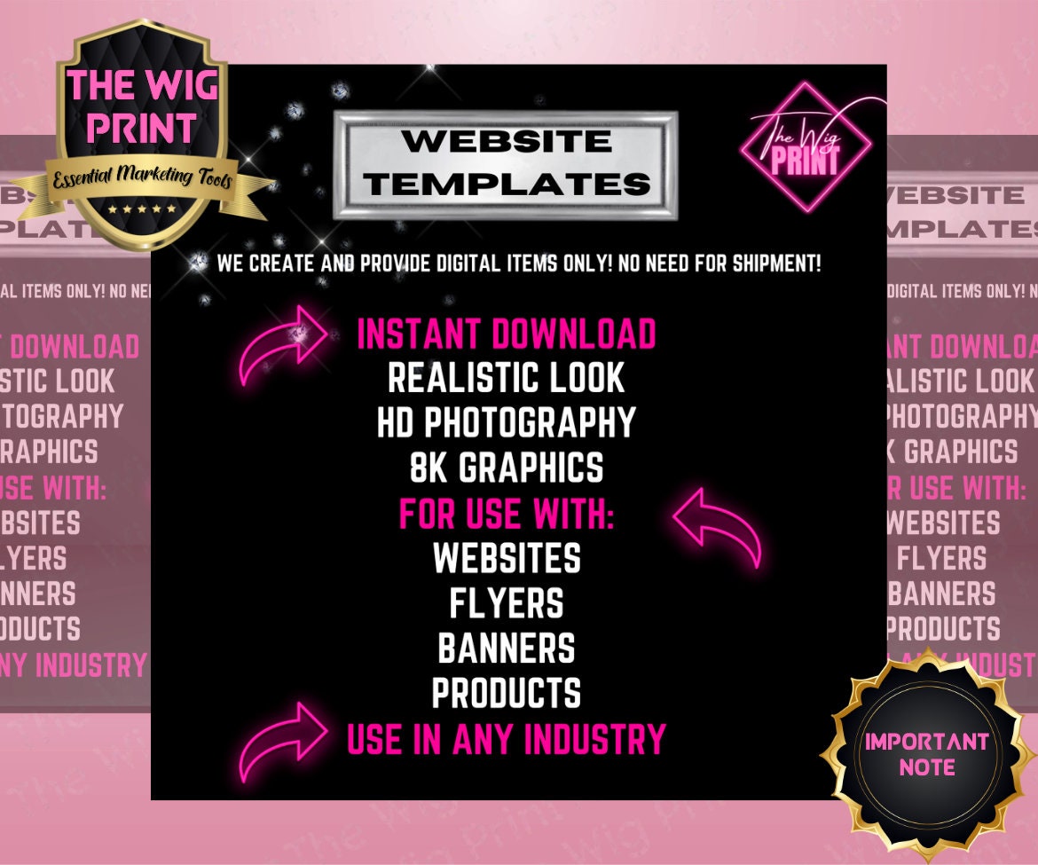 Pink Neon Diamond | Website Template | 28 Banners | Hair + Wig Industry | Pink | DIY | CANVA | Flyer | Shopify | Wix