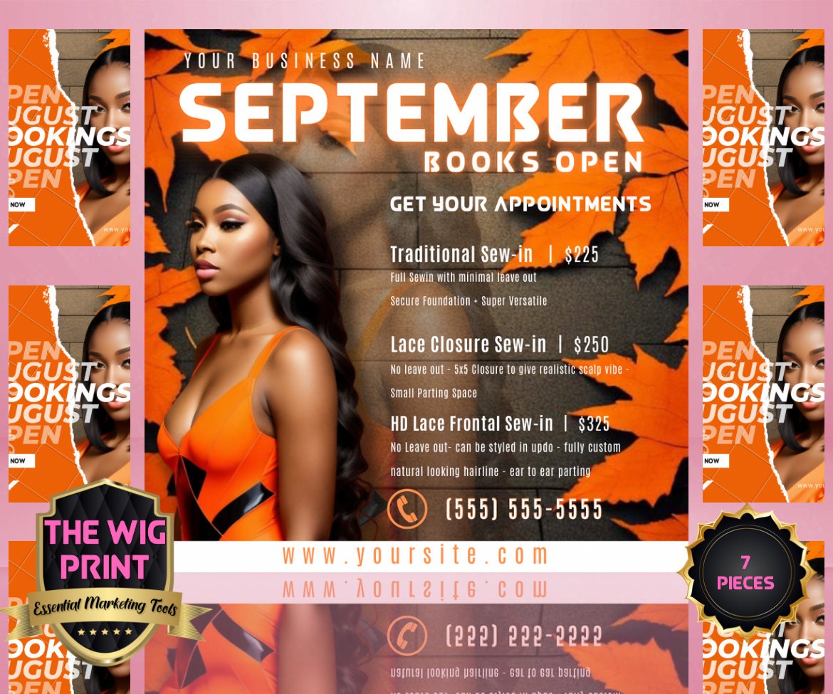 September Bookings | 7 Flyers | Hair + Wig Industry | Fall | DIY | CANVA