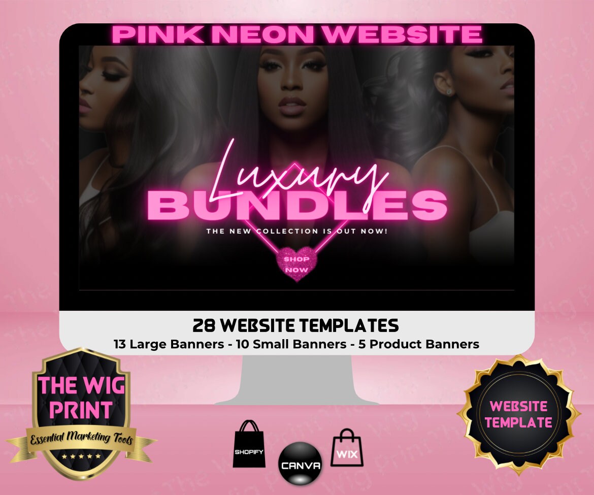 84 Piece | Pink Neon Branding Bundle | ACUITY | Hair + Wig Industry | Paper | DIY | CANVA