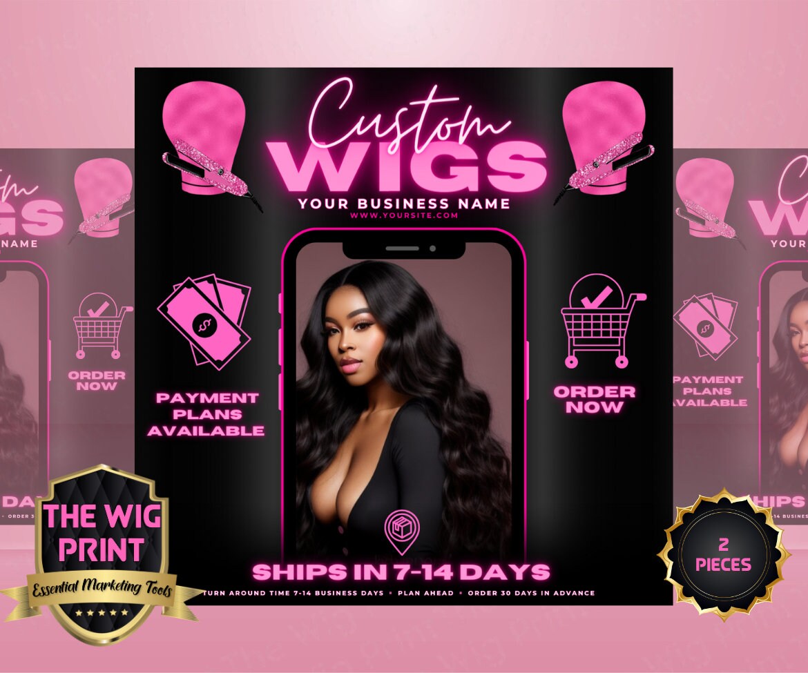 84 Piece | Pink Neon Branding Bundle | ACUITY | Hair + Wig Industry | Paper | DIY | CANVA