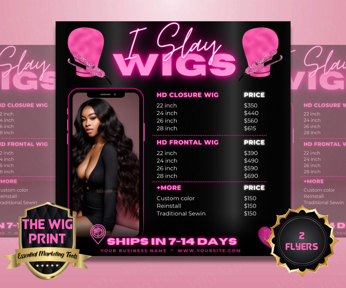 iSlay Wigs v1 | 2 Flyers | Hair + Wig Industry | Pink | DIY | CANVA | Instagram | Facebook