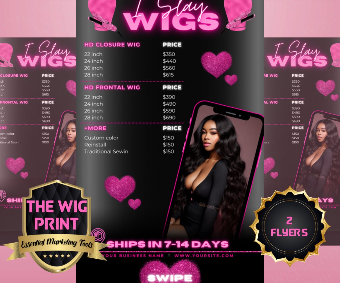 iSlay Wigs v1 | 2 Flyers | Hair + Wig Industry | Pink | DIY | CANVA | Instagram | Facebook