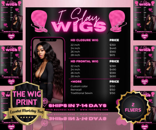 iSlay Wigs v1 | 2 Flyers | Hair + Wig Industry | Pink | DIY | CANVA | Instagram | Facebook