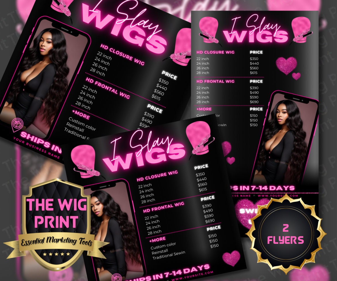 iSlay Wigs v1 | 2 Flyers | Hair + Wig Industry | Pink | DIY | CANVA | Instagram | Facebook